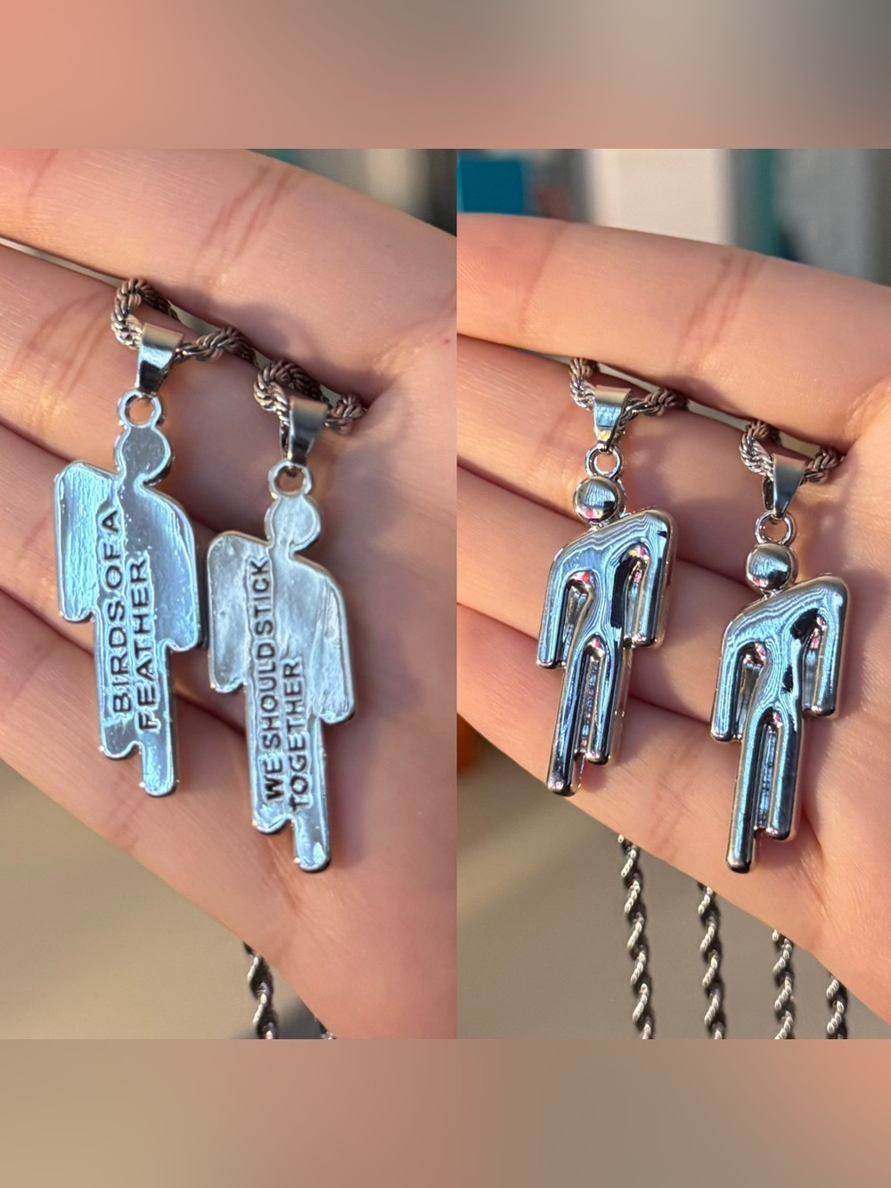 Billie Eilish Blohsh Birds Of A Feather Silver Necklace Set